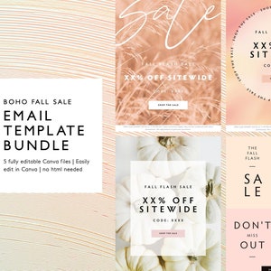 Boho Fall Sale Email Template Bundle, Modern Blush Email Marketing Template, Feminine Fashion Email Newsletter, Canva Email Template