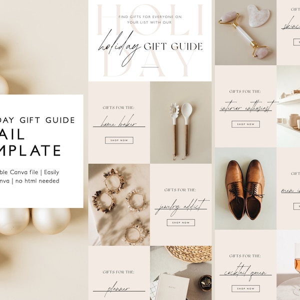 Christmas Holiday Gift Guide Email, Minimalist Email Marketing Template, Canva Email Template, Neutral Boutique Email Newsletter, Boho Chic