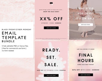 Black Friday Cyber Monday Sale Email Marketing Template, Blush Pink Email Newsletter, Fully Editable PSD or Canva Template, Instant Download