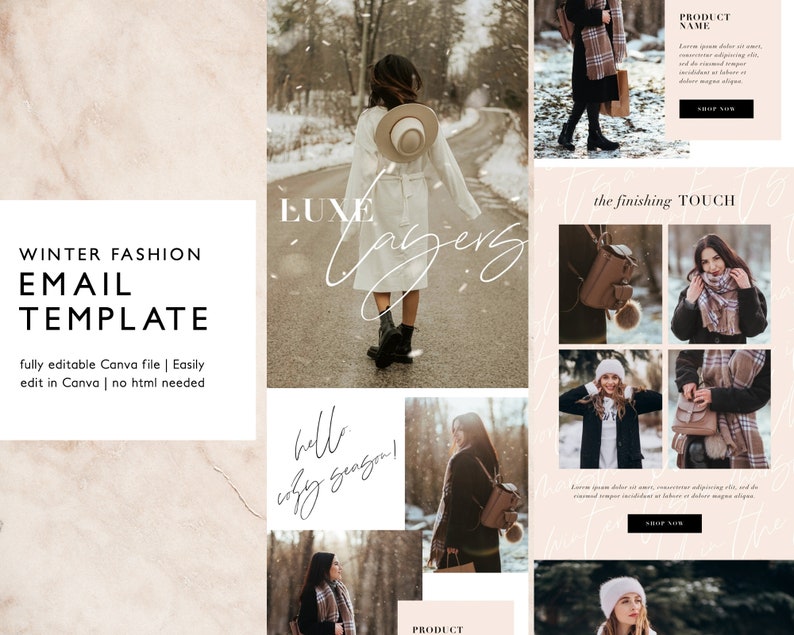 Winter Fashion Email Marketing Template, Modern Chic Canva Email Template, Neutral Beige Email, Minimalist Holiday Email Newsletter image 1
