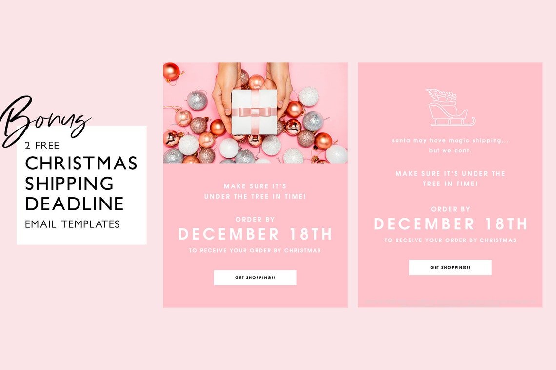 Holiday Christmas Sale Email Marketing Template Bundle, Blush Pink Email Newsletter, Fully