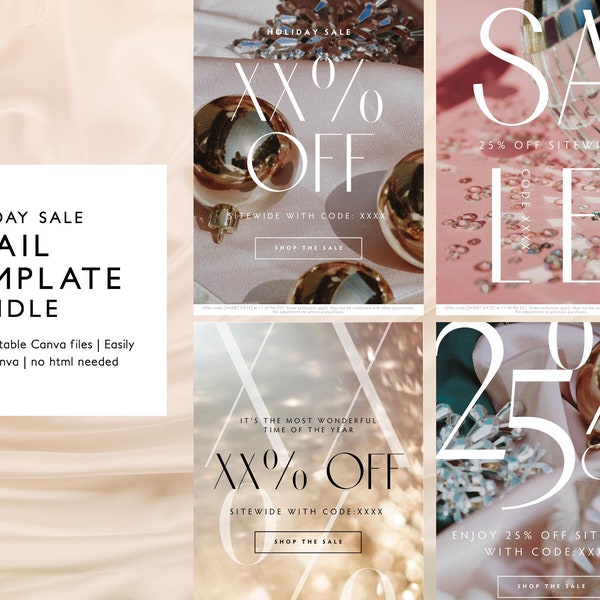 Holiday Sale Email Template Bundle, Christmas Sale Email Marketing, Modern Minimalist Email Newsletter, Canva Email Template, Glam Holiday