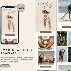 Mall för e-postmarknadsföring med strandboho, e-postmall för Canva, modern minimalistisk e-postmall, e-postnyhetsbrev med neutralt mode bild 1