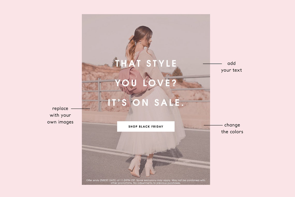 Black Friday Cyber Monday Sale Email Marketing Template, Blush Pink