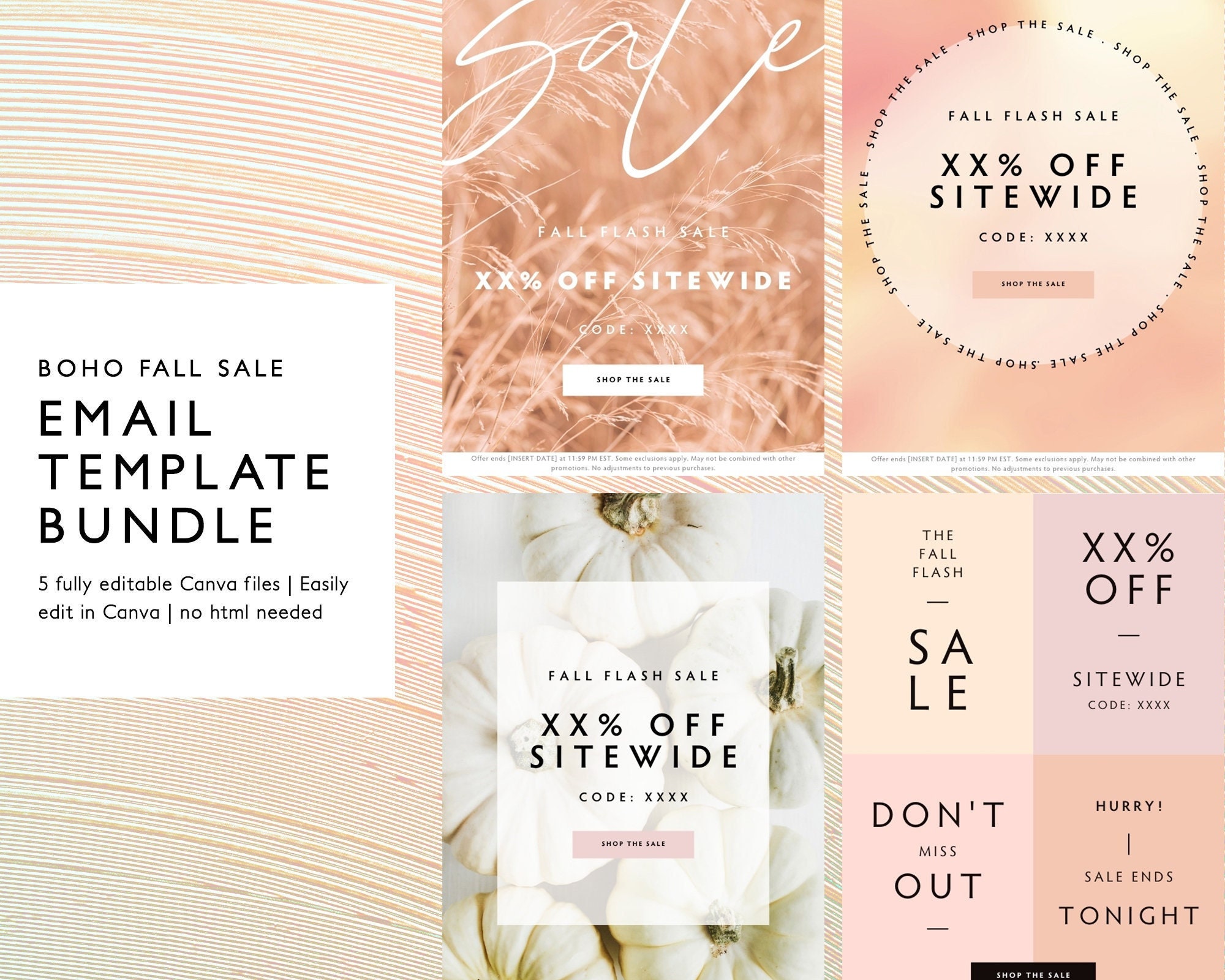 Boho Fall Sale Email Template Bundle, Modern Blush Email Marketing ...