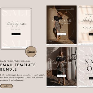 Black Friday Sale Email Marketing Template Bundle, Minimalist Fashion Email Newsletter, Modern Chic Canva Email Template, Cyber Sale Email
