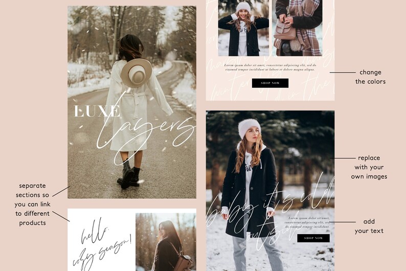 Winter Fashion Email Marketing Template, Modern Chic Canva Email Template, Neutral Beige Email, Minimalist Holiday Email Newsletter image 2