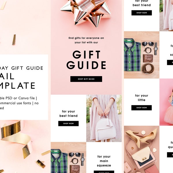 Christmas Holiday Gift Guide Ecommerce Email Template, Fully Editable PSD or Canva Template, E-mail Newsletter Template, Instant Download