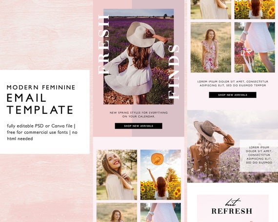 Fashion Ecommerce Email Template, PSD E-mail Newsletter Template, Canva  E-blast Template, Modern Feminine, Fully Editable, Instant Download - Etsy