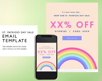 St. Patrick’s Day Sale Email Template, St. Patties Day Sale Email Campaign, Rainbow Email Marketing Newsletter, Canva Email Template