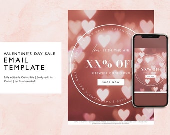 Valentine’s Day Sale Email Template, Modern Blush Email Marketing Template, Feminine Fashion Email Newsletter, Canva Email Template