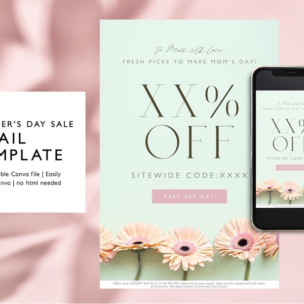 Mother’s Day Sale Email Template, Modern Classic Email Marketing Template, Feminine Fashion Email Newsletter, Canva Email Template