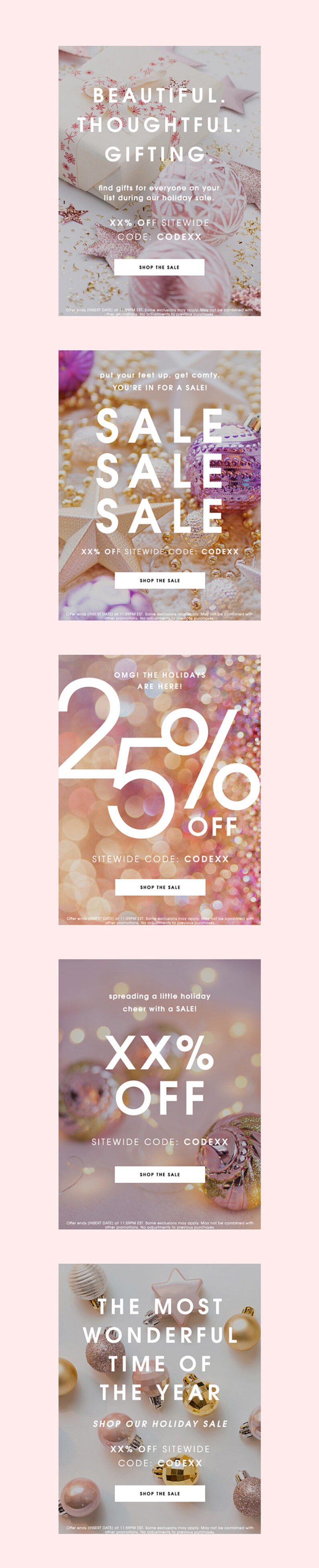Holiday Christmas Sale Email Marketing Template Bundle, Blush Pink Email Newsletter, Fully Editable PSD or Canva Template, Instant Download image 3