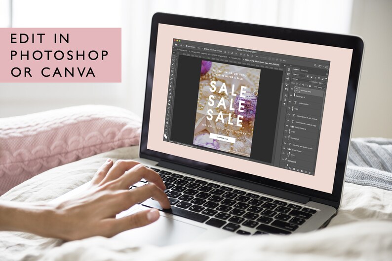 Holiday Christmas Sale Email Marketing Template Bundle, Blush Pink Email Newsletter, Fully Editable PSD or Canva Template, Instant Download image 4