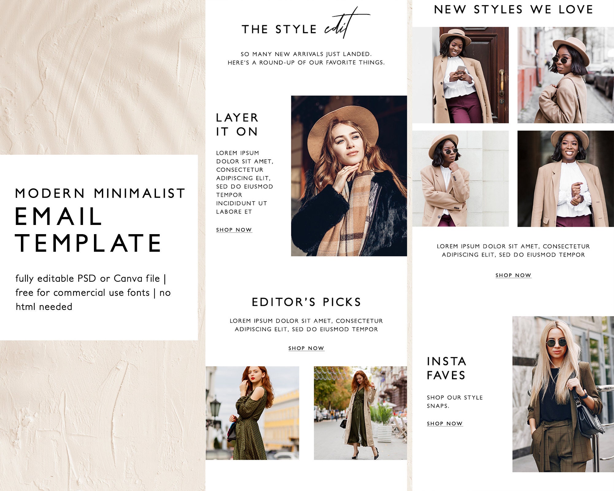 Minimalist Fashion Email Marketing Template Fully Editable PSD or Canva Template Modern E mail Newsletter Template Instant Download Etsy