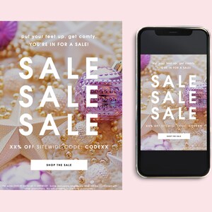 Holiday Christmas Sale Email Marketing Template Bundle, Blush Pink Email Newsletter, Fully Editable PSD or Canva Template, Instant Download image 5