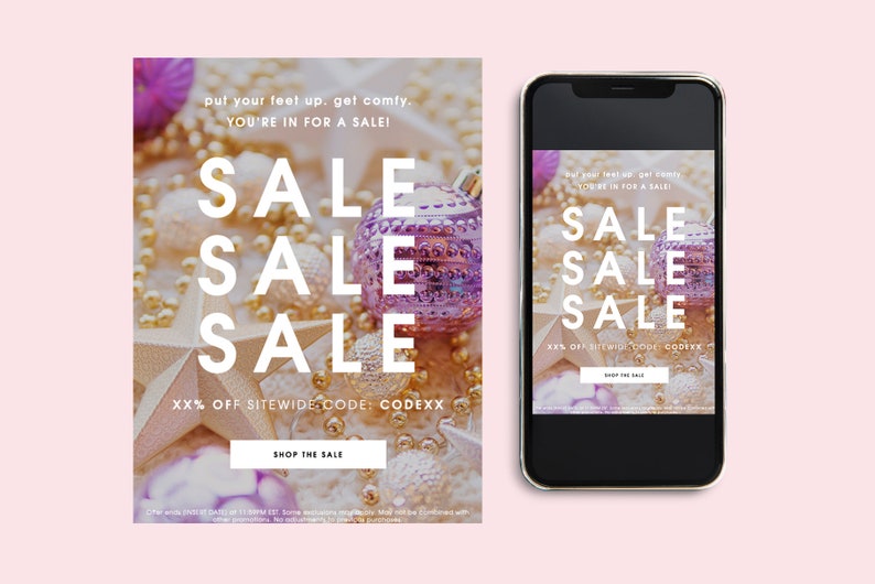 Holiday Christmas Sale Email Marketing Template Bundle, Blush Pink Email Newsletter, Fully Editable PSD or Canva Template, Instant Download image 5