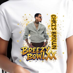 Breezy Bowl XX Concert Tour Chris Brown Jersey Tshirt Hat Digital Design for Sublimation DTF DTG Htv Black and Gold