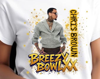 Breezy Bowl XX Concert Tour Chris Brown Jersey Tshirt Hat Digital Design for Sublimation DTF DTG Htv Black and Gold