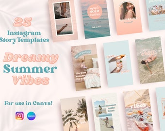 Dreamy Summer Retro Vibes Instagram STORY Templates | pink blue pastel | Customizable IG Templates for Brands, Creators, Bloggers, Business