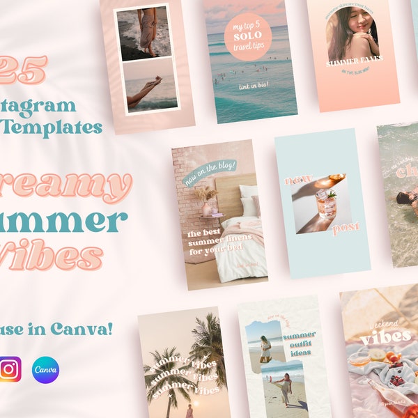 Dreamy Summer Retro Vibes Instagram STORY Templates | pink blue pastel | Customizable IG Templates for Brands, Creators, Bloggers, Business