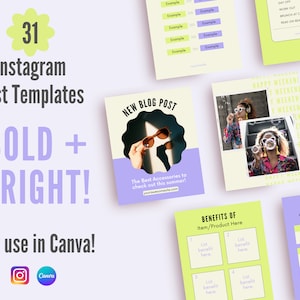 Bright + Bold Creator Instagram-berichtsjablonen: 4:5 portret | Aanpasbare IG-sjablonen voor merken, makers en bloggers | Leuk paarsgroen