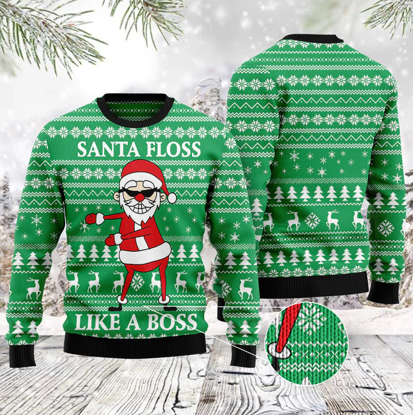 Santa Floss Like A Boss Ugly Christmas 3D Sweater