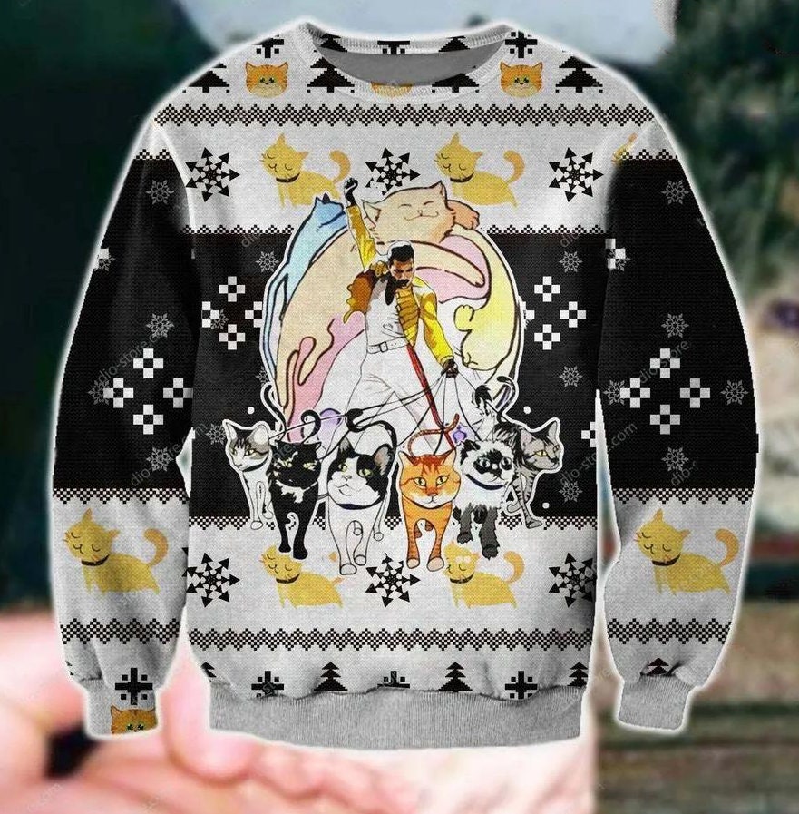 Discover Freddie Mercury And His Cats Ugly Christmas 3D Sweater