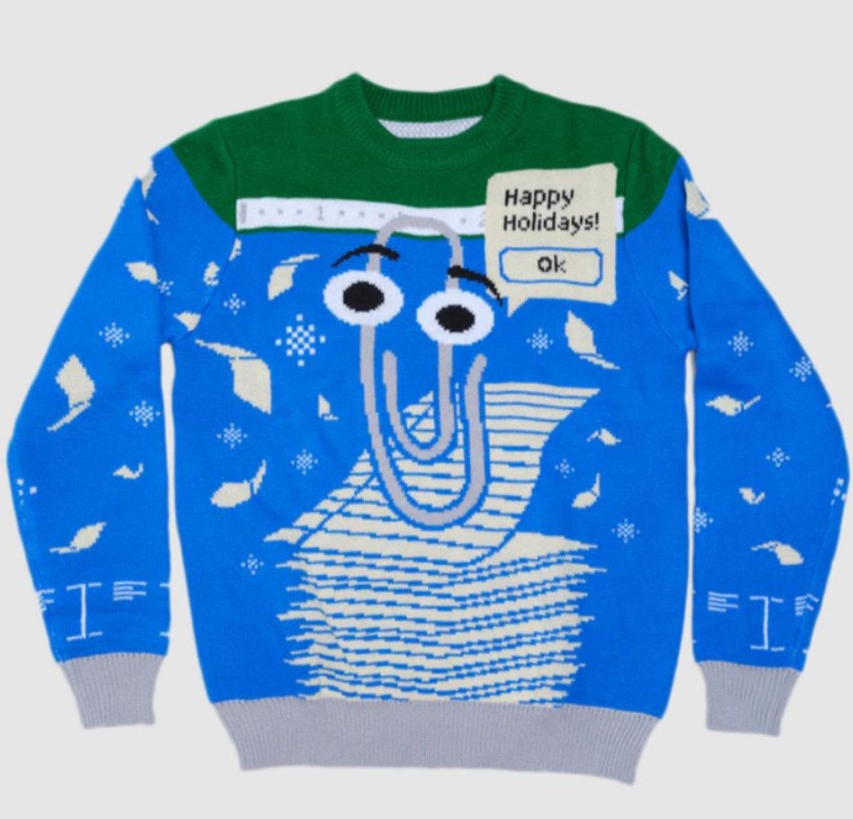 Clippy Is Front And Center On Microsoft's Latest Holiday Ugly Christmas 3D Sweater