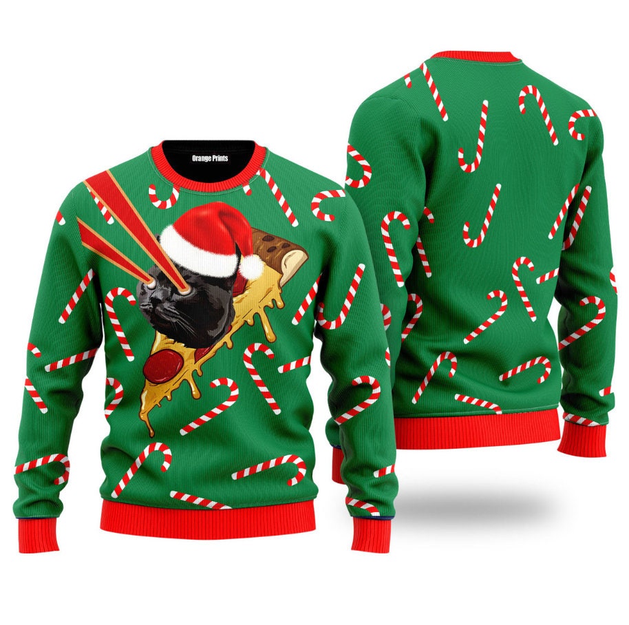 Discover Pizza Cat Drax Laser Eyes Ugly Christmas 3D Sweater