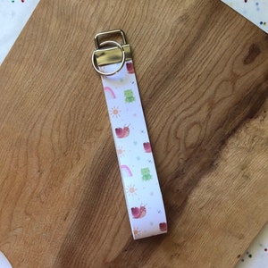 Fruity Sweet Print Faux Leather Key Fob Wristlet Keychain Watermelon PineappleCherriesSprinkles