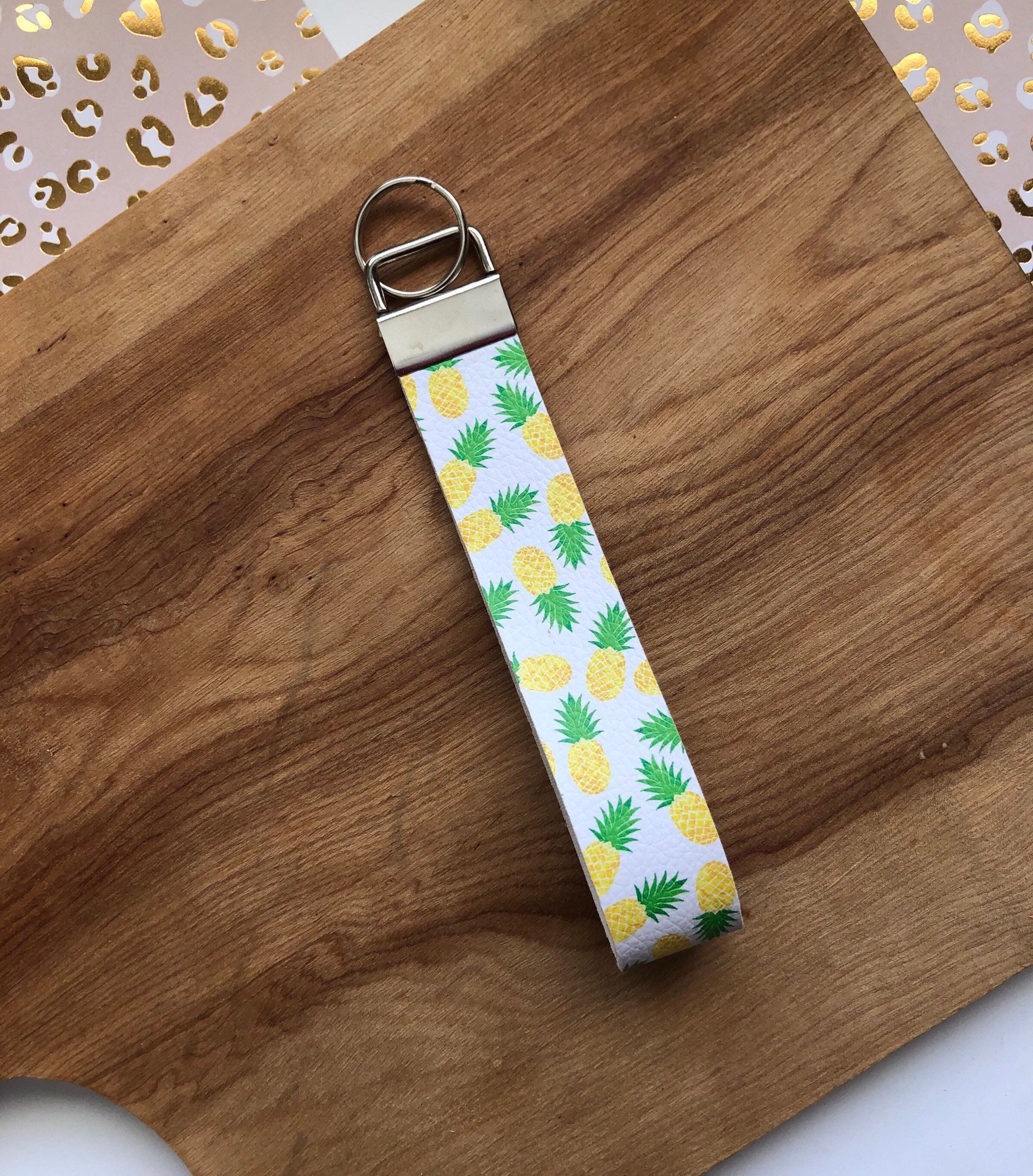 Fruity Sweet Print Faux Leather Key Fob Wristlet Keychain Watermelon PineappleCherriesSprinkles
