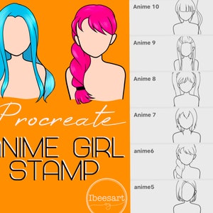 10 Procreate Hair Stamp | Procreate Girl Anime Stamp