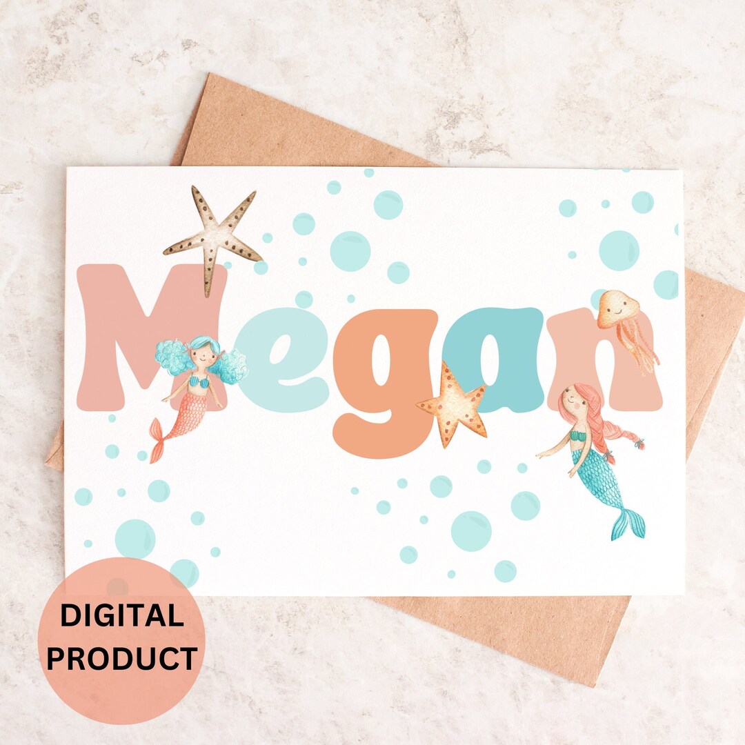 Girls Name Print Bedroom Decor Girls Personalised Name Print Mermaid