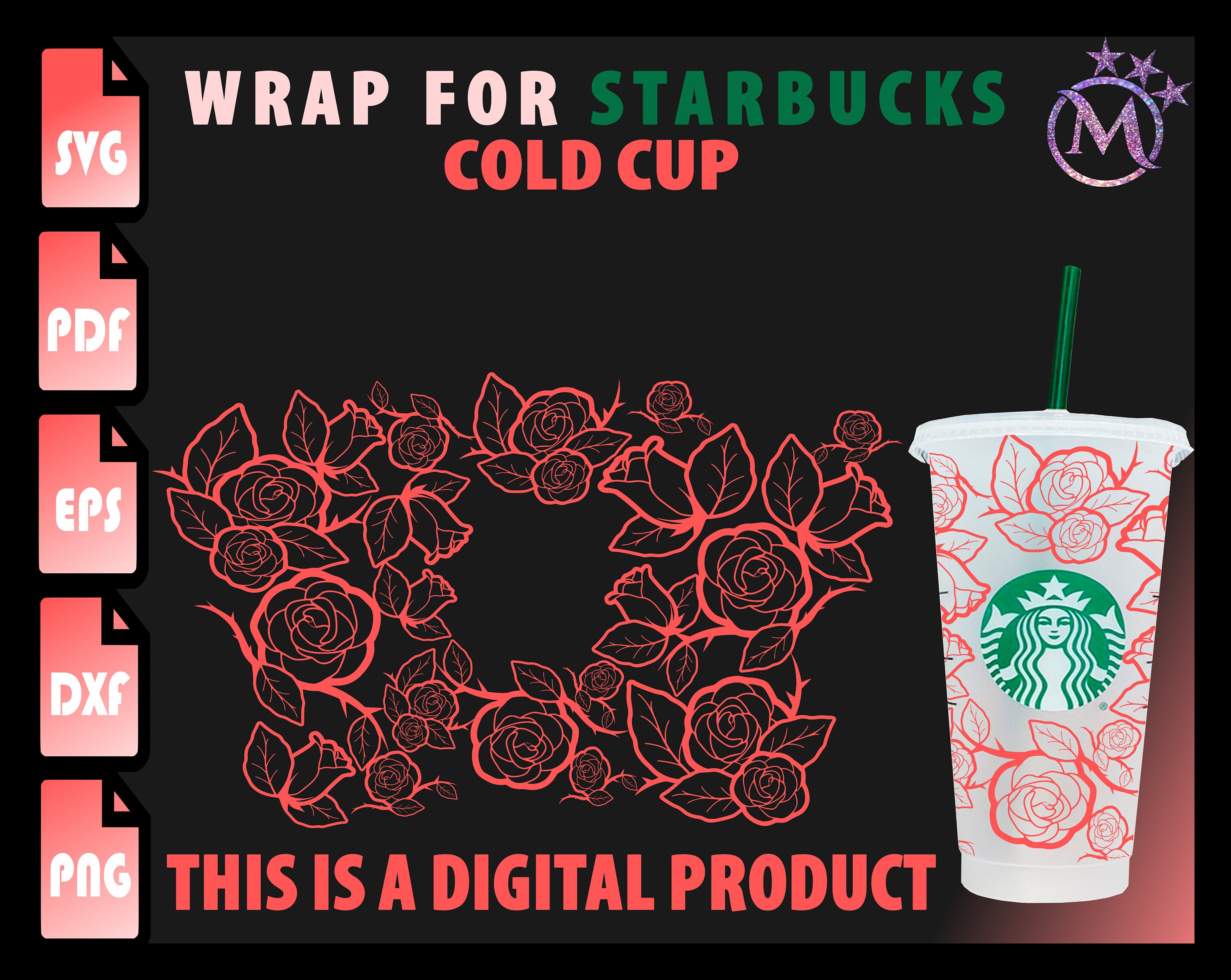 Download Roses Wrap Flower Wrap Svg Starbucks Wrap svg Full wrap ...