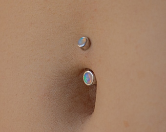 Solid 925 Silver | 14G Tiny Blue Kyocera Galaxy Opal Belly Ring | 6mm 1/4" 8mm 5/16" 10mm 3/8"