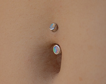 Sólido 925 Plata / 14G Tiny Blue Kyocera Galaxy Opal Belly Ring / 6mm 1/4" 8mm 5/16" 10mm 3/8"