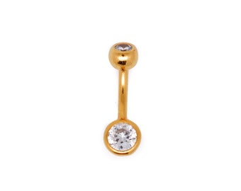 Vermeil | 24k Gold Coated 925 Silver Small Belly Ring with Sparkling Cubic Zirconia Crystals | 6mm 1/4" 8mm 5/16" 10mm 3/8"