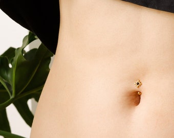 Vermeil | 925 Silver 24k Gold Coated 14G Black Petite Sun Reverse Belly Ring | 6mm 1/4" 8mm 5/16" 10mm 3/8"