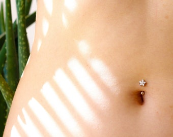 Solid 925 Silver | 16G 14G Petite Flower Reverse Belly Ring | 6mm 1/4" 8mm 5/16" 10mm 3/8" 12mm 15/32"