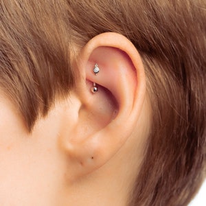 massiv 925 Silber | 16G / 20G CZ Trininess Ball Rook Barbell | anschmiegsam | Augenbraue | Tragus | 5mm 7mm