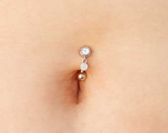 Solid 925 Silver | 16G 14G Petite Charm Dangle Reverse Belly Ring | 6mm 1/4" 8mm 5/16" 10mm 3/8"