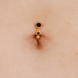 24k Gold Vermeil 14G Black Petite Charm Dangle Reverse Belly Ring | 6mm 1/4&quot; 8mm 5/16&quot; 10mm 3/8&quot;