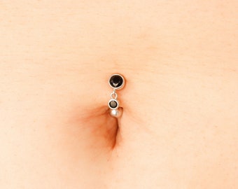Solid 925 Silver | 14G Black Petite Charm Dangle Reverse Belly Ring | 6mm 1/4" 8mm 5/16" 10mm 3/8"