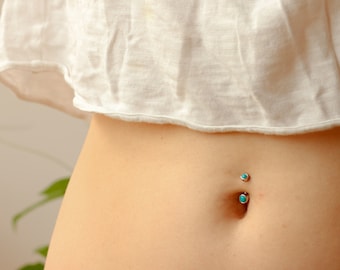 Solid 925 Silver | 14G Tiny Blue Turquoise Belly Ring | 6mm 1/4" 8mm 5/16" 10mm 3/8"