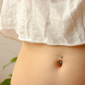 Solid 925 Silver | 14G Tiny Blue Turquoise Belly Ring | 6mm 1/4" 8mm 5/16" 10mm 3/8"