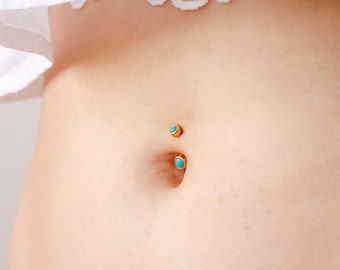 Vermeil | 24k Gold Coated 925 Silver 14G Tiny Blue Turquoise Belly Ring | 6mm 1/4" 8mm 5/16" 10mm 3/8"