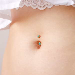 24k Gold Vermeil 14G Tiny Blue Turquoise Belly Ring | 6mm 1/4&quot; 8mm 5/16&quot; 10mm 3/8&quot;