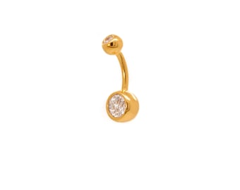 Vermeil | 925 Silver 24k Gold Coated Double Jeweled Belly Ring | 6mm 1/4" 8mm 5/16" 10mm 3/8"