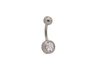 Solid 925 Silver | 16G 14G Double Jeweled Belly Ring | 6mm 1/4" 8mm 5/16" 10mm 3/8"